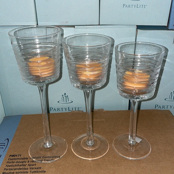 3 pc Partylite stemmed candle holders - Picture 2 of 10